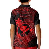 Hawaii Kid Polo Shirt Hammerhead Shark Tattoo Mix Polynesian Plumeria Red Version - Wonder Print Shop