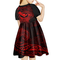 Hawaii Kid Short Sleeve Dress Hammerhead Shark Tattoo Mix Polynesian Plumeria Red Version - Wonder Print Shop