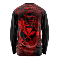 Hawaii Long Sleeve Shirt Hammerhead Shark Tattoo Mix Polynesian Plumeria Red Version - Wonder Print Shop