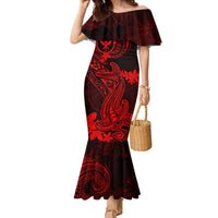 Hawaii Mermaid Dress Hammerhead Shark Tattoo Mix Polynesian Plumeria Red Version - Wonder Print Shop