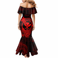 Hawaii Mermaid Dress Hammerhead Shark Tattoo Mix Polynesian Plumeria Red Version - Wonder Print Shop