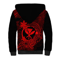 Hawaii Sherpa Hoodie Hammerhead Shark Tattoo Mix Polynesian Plumeria Red Version - Wonder Print Shop
