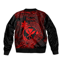 Hawaii Sleeve Zip Bomber Jacket Hammerhead Shark Tattoo Mix Polynesian Plumeria Red Version - Wonder Print Shop