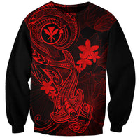 Hawaii Sweatshirt Hammerhead Shark Tattoo Mix Polynesian Plumeria Red Version - Wonder Print Shop