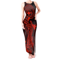 Hawaii Tank Maxi Dress Hammerhead Shark Tattoo Mix Polynesian Plumeria Red Version - Wonder Print Shop