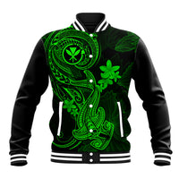 Hawaii Baseball Jacket Hammerhead Shark Tattoo Mix Polynesian Plumeria Green Version - Wonder Print Shop