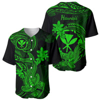 Hawaii Baseball Jersey Hammerhead Shark Tattoo Mix Polynesian Plumeria Green Version - Wonder Print Shop