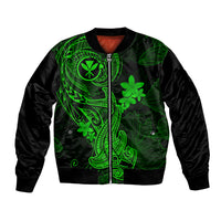 Hawaii Bomber Jacket Hammerhead Shark Tattoo Mix Polynesian Plumeria Green Version - Wonder Print Shop