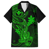 Hawaii Family Matching Off Shoulder Maxi Dress and Hawaiian Shirt Hammerhead Shark Tattoo Mix Polynesian Plumeria Green Version - Wonder Print Shop