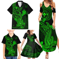 Hawaii Family Matching Summer Maxi Dress and Hawaiian Shirt Hammerhead Shark Tattoo Mix Polynesian Plumeria Green Version - Wonder Print Shop