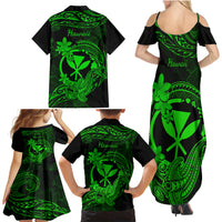 Hawaii Family Matching Summer Maxi Dress and Hawaiian Shirt Hammerhead Shark Tattoo Mix Polynesian Plumeria Green Version - Wonder Print Shop