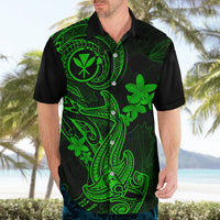 Hawaii Hawaiian Shirt Hammerhead Shark Tattoo Mix Polynesian Plumeria Green Version - Wonder Print Shop