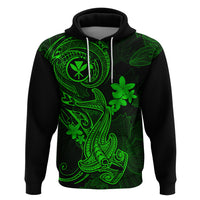 Hawaii Hoodie Hammerhead Shark Tattoo Mix Polynesian Plumeria Green Version - Wonder Print Shop