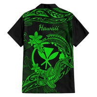 Hawaii Kid Hawaiian Shirt Hammerhead Shark Tattoo Mix Polynesian Plumeria Green Version - Wonder Print Shop