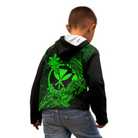 Hawaii Kid Hoodie Hammerhead Shark Tattoo Mix Polynesian Plumeria Green Version - Wonder Print Shop