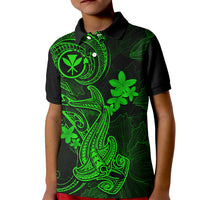 Hawaii Kid Polo Shirt Hammerhead Shark Tattoo Mix Polynesian Plumeria Green Version - Wonder Print Shop