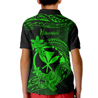 Hawaii Kid Polo Shirt Hammerhead Shark Tattoo Mix Polynesian Plumeria Green Version - Wonder Print Shop