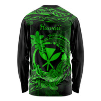 Hawaii Long Sleeve Shirt Hammerhead Shark Tattoo Mix Polynesian Plumeria Green Version - Wonder Print Shop