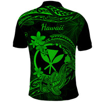 Hawaii Polo Shirt Hammerhead Shark Tattoo Mix Polynesian Plumeria Green Version - Wonder Print Shop