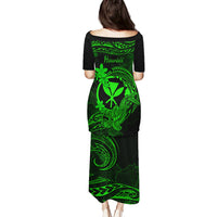 Hawaii Puletasi Hammerhead Shark Tattoo Mix Polynesian Plumeria Green Version - Wonder Print Shop