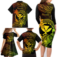 Hawaii Family Matching Long Sleeve Bodycon Dress and Hawaiian Shirt Turtle Mix Polynesian Plumeria Reggae Version - Wonder Print Shop