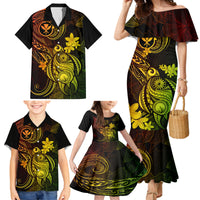 Hawaii Family Matching Mermaid Dress and Hawaiian Shirt Turtle Mix Polynesian Plumeria Reggae Version - Wonder Print Shop