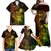 Hawaii Family Matching Off Shoulder Maxi Dress and Hawaiian Shirt Turtle Mix Polynesian Plumeria Reggae Version - Wonder Print Shop