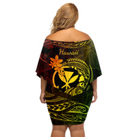 Hawaii Family Matching Off Shoulder Short Dress and Hawaiian Shirt Turtle Mix Polynesian Plumeria Reggae Version - Wonder Print Shop