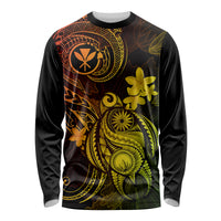 Hawaii Long Sleeve Shirt Turtle Mix Polynesian Plumeria Reggae Version - Wonder Print Shop