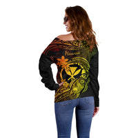Hawaii Off Shoulder Sweater Turtle Mix Polynesian Plumeria Reggae Version - Wonder Print Shop