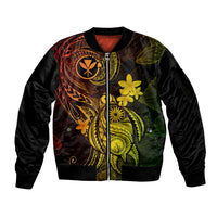 Hawaii Sleeve Zip Bomber Jacket Turtle Mix Polynesian Plumeria Reggae Version - Wonder Print Shop