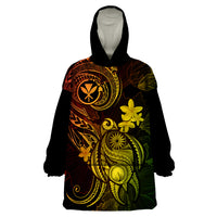 Hawaii Wearable Blanket Hoodie Turtle Mix Polynesian Plumeria Reggae Version - Wonder Print Shop