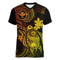 Hawaii Women V Neck T Shirt Turtle Mix Polynesian Plumeria Reggae Version - Wonder Print Shop