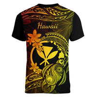 Hawaii Women V Neck T Shirt Turtle Mix Polynesian Plumeria Reggae Version - Wonder Print Shop