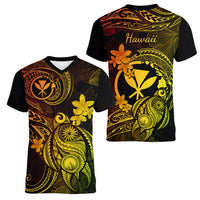 Hawaii Women V Neck T Shirt Turtle Mix Polynesian Plumeria Reggae Version - Wonder Print Shop