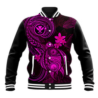 Hawaii Baseball Jacket Turtle Mix Polynesian Plumeria Pink Version - Wonder Print Shop