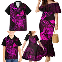 Hawaii Family Matching Mermaid Dress and Hawaiian Shirt Turtle Mix Polynesian Plumeria Pink Version - Wonder Print Shop