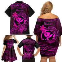 Hawaii Family Matching Off Shoulder Short Dress and Hawaiian Shirt Turtle Mix Polynesian Plumeria Pink Version - Wonder Print Shop