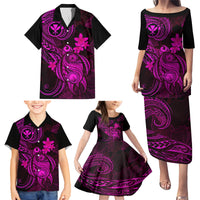 Hawaii Family Matching Puletasi Dress and Hawaiian Shirt Turtle Mix Polynesian Plumeria Pink Version - Wonder Print Shop