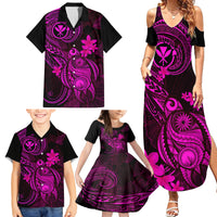 Hawaii Family Matching Summer Maxi Dress and Hawaiian Shirt Turtle Mix Polynesian Plumeria Pink Version - Wonder Print Shop