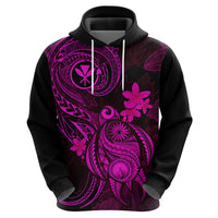Hawaii Hoodie Turtle Mix Polynesian Plumeria Pink Version - Wonder Print Shop
