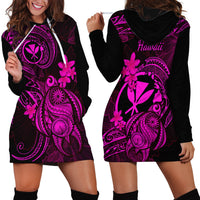 Hawaii Hoodie Dress Turtle Mix Polynesian Plumeria Pink Version - Wonder Print Shop