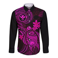 Hawaii Long Sleeve Button Shirt Turtle Mix Polynesian Plumeria Pink Version - Wonder Print Shop