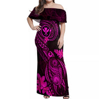 Hawaii Off Shoulder Maxi Dress Turtle Mix Polynesian Plumeria Pink Version - Wonder Print Shop