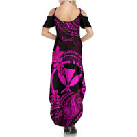 Hawaii Summer Maxi Dress Turtle Mix Polynesian Plumeria Pink Version - Wonder Print Shop