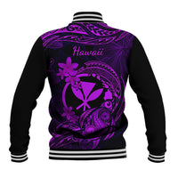 Hawaii Baseball Jacket Turtle Mix Polynesian Plumeria Purple Version - Wonder Print Shop