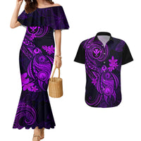 Hawaii Couples Matching Mermaid Dress and Hawaiian Shirt Turtle Mix Polynesian Plumeria Purple Version - Wonder Print Shop