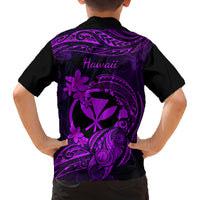 Hawaii Family Matching Long Sleeve Bodycon Dress and Hawaiian Shirt Turtle Mix Polynesian Plumeria Purple Version - Wonder Print Shop