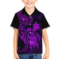 Hawaii Family Matching Long Sleeve Bodycon Dress and Hawaiian Shirt Turtle Mix Polynesian Plumeria Purple Version - Wonder Print Shop