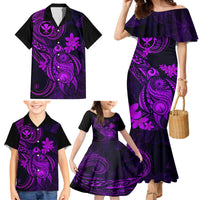 Hawaii Family Matching Mermaid Dress and Hawaiian Shirt Turtle Mix Polynesian Plumeria Purple Version - Wonder Print Shop